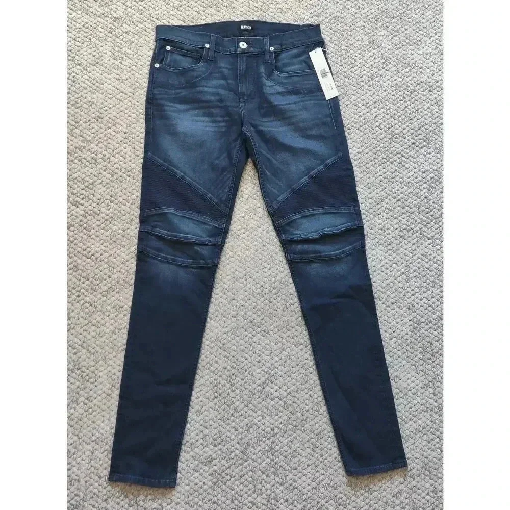 Hudson Mens Ethan Biker Skinny Jeans‎ Sz 31X33 in Hatch Dark Blue Faded Whisker